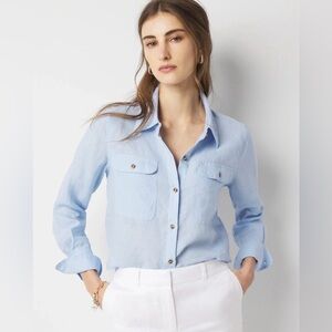 WHBM Linen Button Down Shirt in Chambray Blue Linen Size XL. NWT